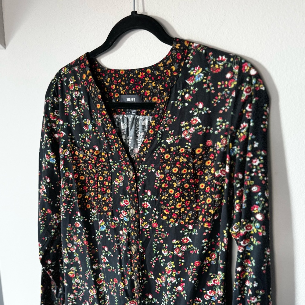Anthropologie Maeve Floral black Tunic Dress 0 - Picture 6 of 15